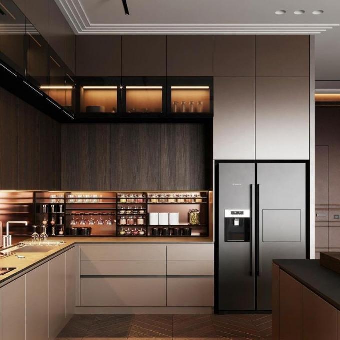 Modern Aluminium Corner Kitchen Pantry Cabinet Melamine Cupboards 0