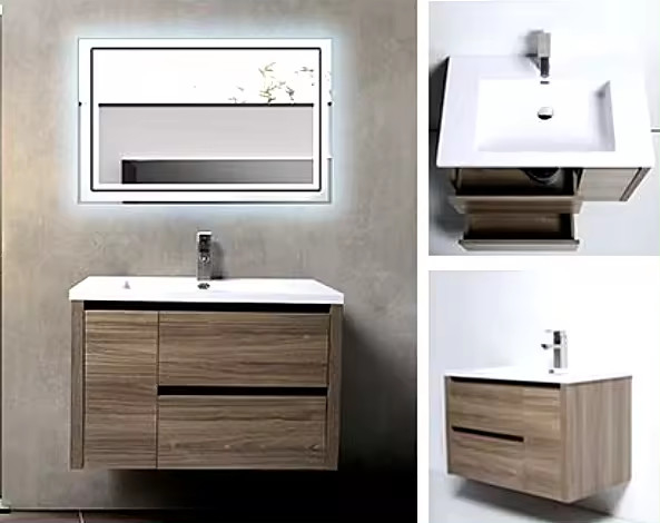 Wall Mounted Small Bathroom Vanity Sinks 600mm Customized 1