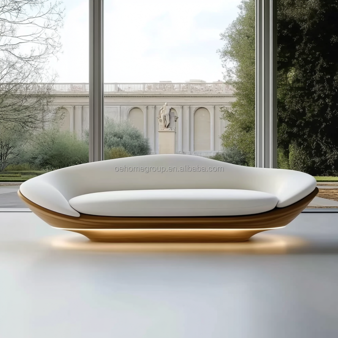 Modern Design Walnoothouten Basis 2 Leunend Luxe Gebogen Modulaire Sofa Voor Hotel Slaapkamer Meubilair En Interieurontwerp 2
