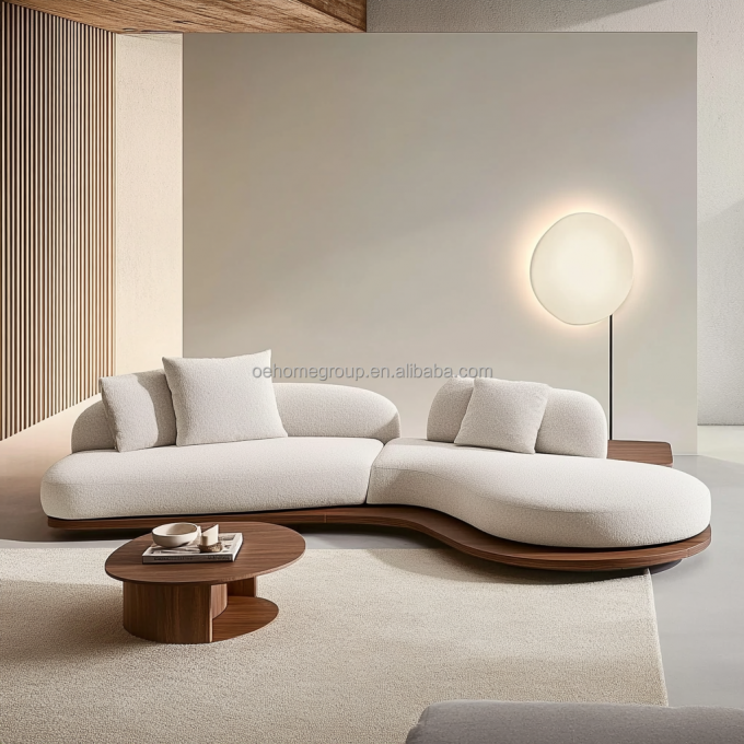 Set Sofa Berwarna Kenari Desain Jepang dengan Kaki Kayu dan Kain Teknologi Tanpa Cuci 1