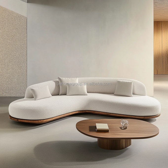 Set Sofa Berwarna Kenari Desain Jepang dengan Kaki Kayu dan Kain Teknologi Tanpa Cuci 2
