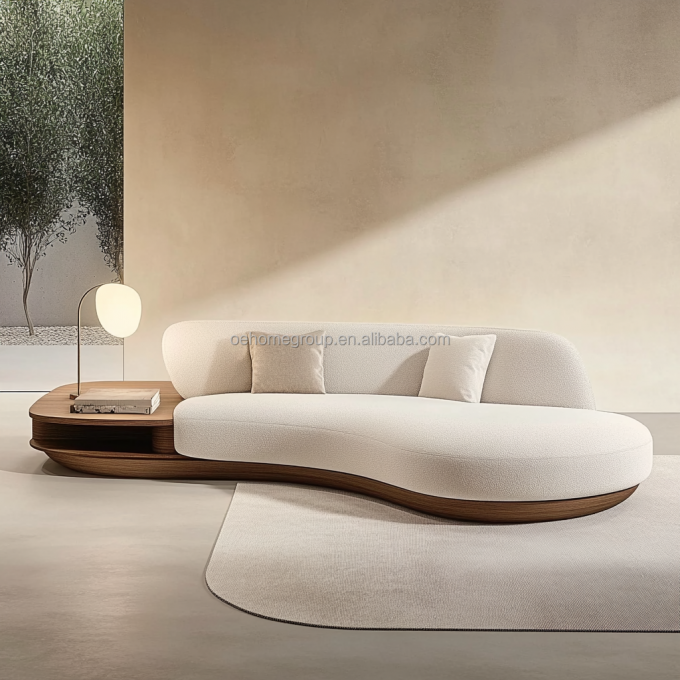Set Sofa Berwarna Kenari Desain Jepang dengan Kaki Kayu dan Kain Teknologi Tanpa Cuci 3