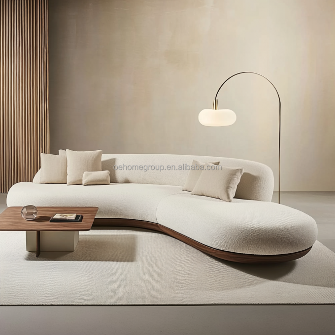 Set Sofa Berwarna Kenari Desain Jepang dengan Kaki Kayu dan Kain Teknologi Tanpa Cuci 4