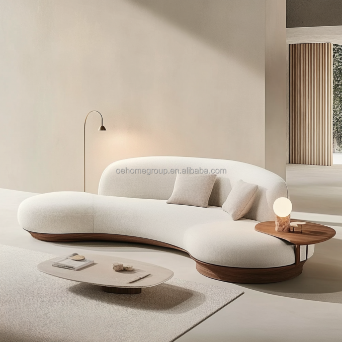 Set Sofa Berwarna Kenari Desain Jepang dengan Kaki Kayu dan Kain Teknologi Tanpa Cuci 5