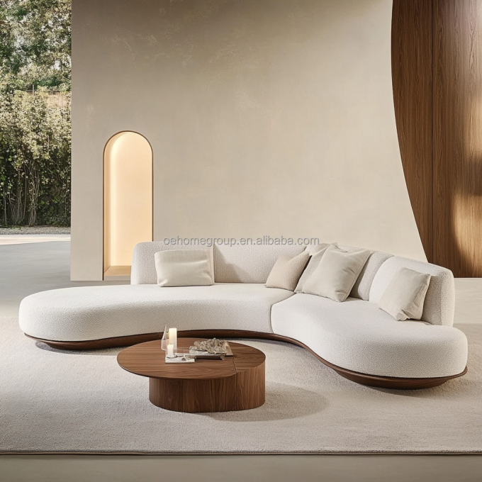 Set Sofa Berwarna Kenari Desain Jepang dengan Kaki Kayu dan Kain Teknologi Tanpa Cuci 6