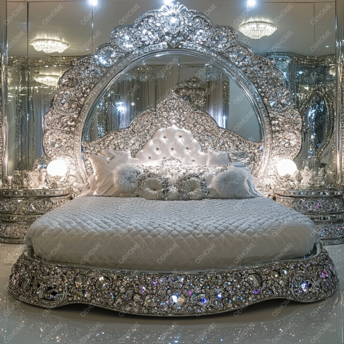 สะอาดต่อสิ่งแวดล้อม โมเดิร์นหรูหรา คริสตัล ห้องนอนกรอบไม้ เตียง queen/king size เฟอร์นิเจอร์สําหรับบ้านหรือโรงแรม 7