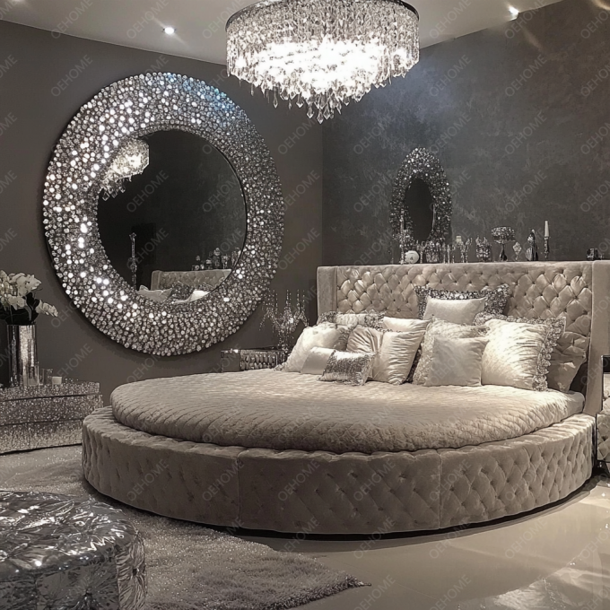 Hausmöbel Set Verstellbares Silberrahmen Schlafzimmer Spiegel Bett King Size Led Möbel Spiegel Für Wohnung Schlafzimmer 2