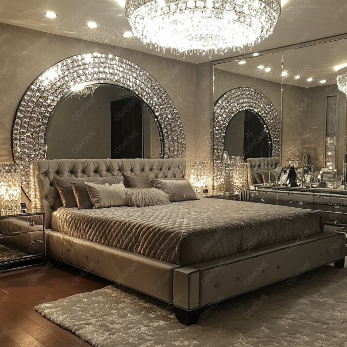 Hausmöbel Set Verstellbares Silberrahmen Schlafzimmer Spiegel Bett King Size Led Möbel Spiegel Für Wohnung Schlafzimmer 3