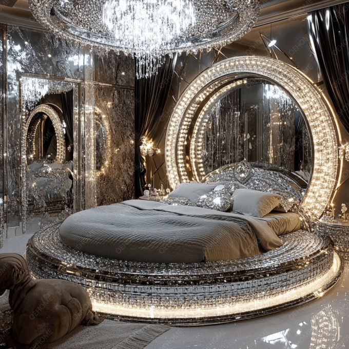 Hausmöbel Set Verstellbares Silberrahmen Schlafzimmer Spiegel Bett King Size Led Möbel Spiegel Für Wohnung Schlafzimmer 5