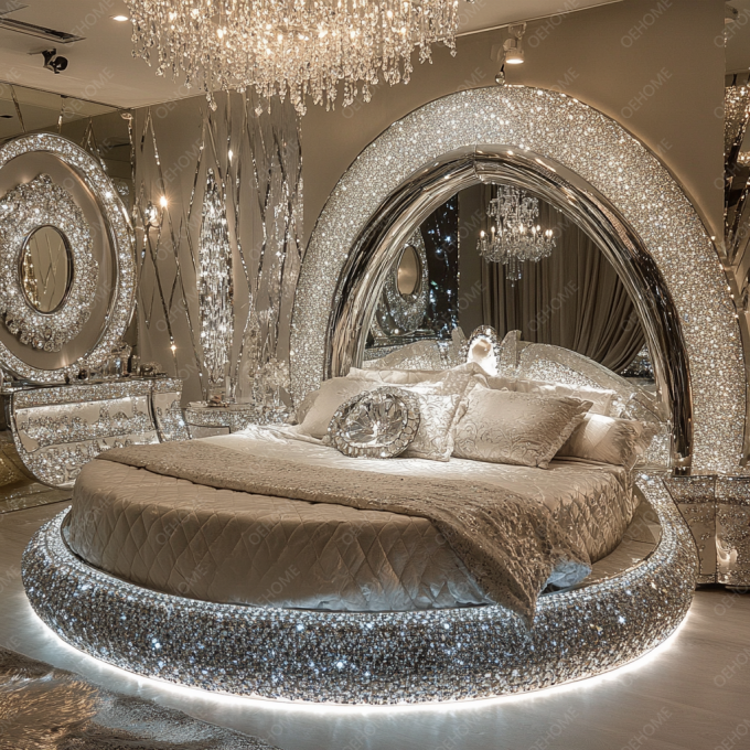 Hausmöbel Set Verstellbares Silberrahmen Schlafzimmer Spiegel Bett King Size Led Möbel Spiegel Für Wohnung Schlafzimmer 6