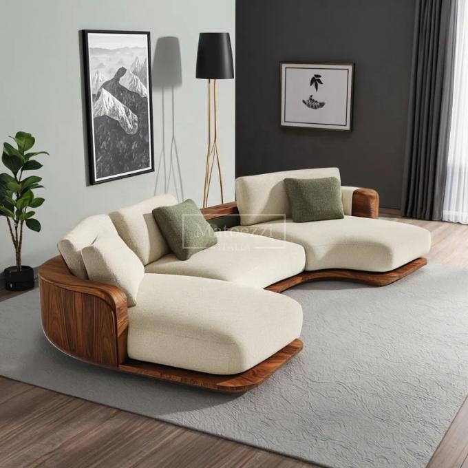 Op Maat Gemaakte Notenkleurige Wabi-Sabi Driezits Hoekbank Set In Luxe Fluweel Stof Voor Thuis Wonen Appartement 3