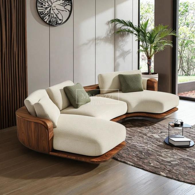 Op Maat Gemaakte Notenkleurige Wabi-Sabi Driezits Hoekbank Set In Luxe Fluweel Stof Voor Thuis Wonen Appartement 2