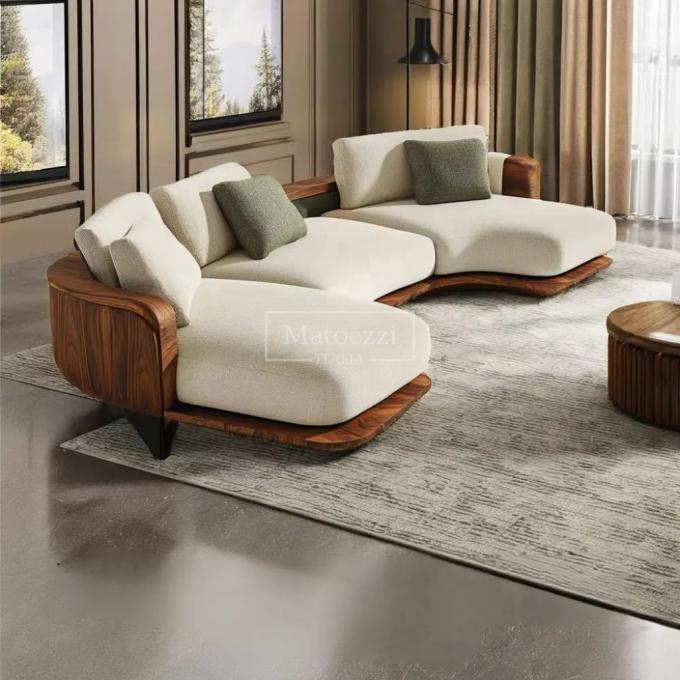 Op Maat Gemaakte Notenkleurige Wabi-Sabi Driezits Hoekbank Set In Luxe Fluweel Stof Voor Thuis Wonen Appartement 4