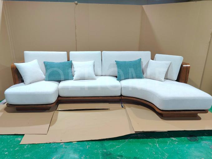 Op Maat Gemaakte Notenkleurige Wabi-Sabi Driezits Hoekbank Set In Luxe Fluweel Stof Voor Thuis Wonen Appartement 6