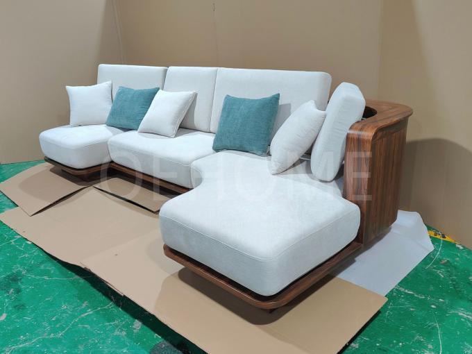 Op Maat Gemaakte Notenkleurige Wabi-Sabi Driezits Hoekbank Set In Luxe Fluweel Stof Voor Thuis Wonen Appartement 7