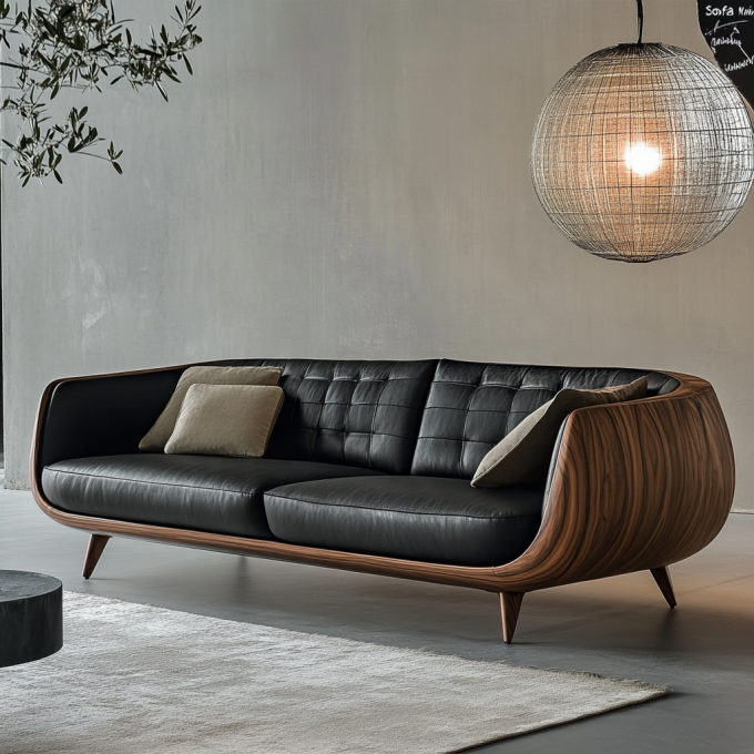 Elegant Kayu Bagian Sofa Akhir Desainer Italia Modern ruang tamu Villa Set Dengan Luxury Kulit Asli Dan Furnitur 1