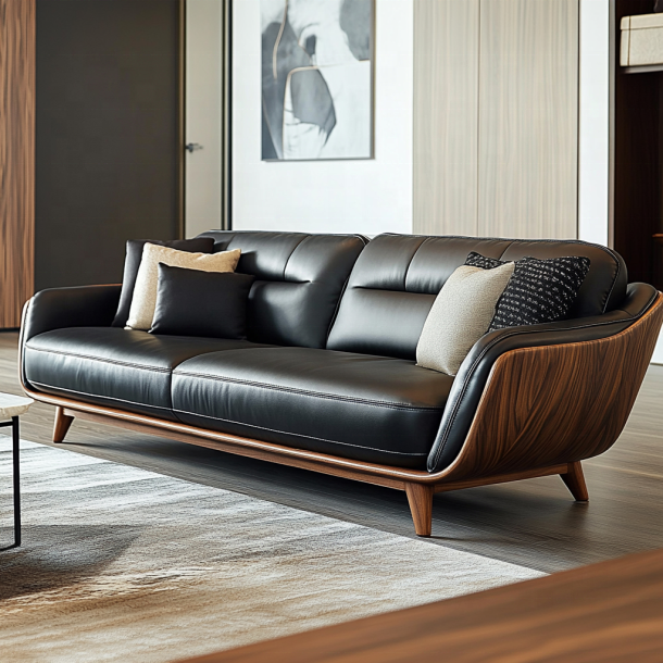 Elegant Kayu Bagian Sofa Akhir Desainer Italia Modern ruang tamu Villa Set Dengan Luxury Kulit Asli Dan Furnitur 2