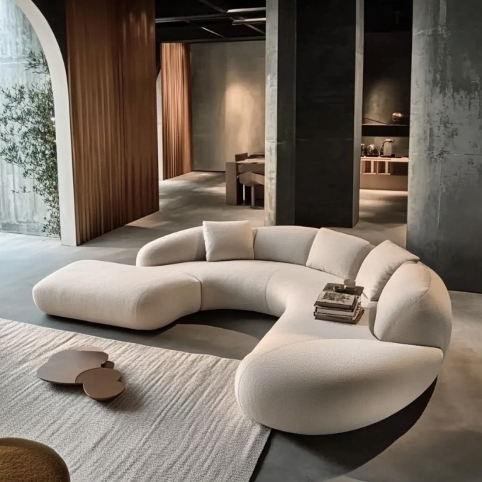 Modern Minimalis Mewah Kayu Sofa Set Set Set setengah lingkaran Desainer Bundar melengkung Sofa Untuk Makan Living Workshop 5