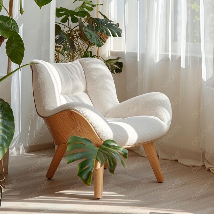 Wohnmöbel Italienischer leichter Luxus-Loungesessel Wohnzimmer Massivholzrahmen Sessel Eichenholzbein Leinenmatte Einzelsofa-Stuhl 3