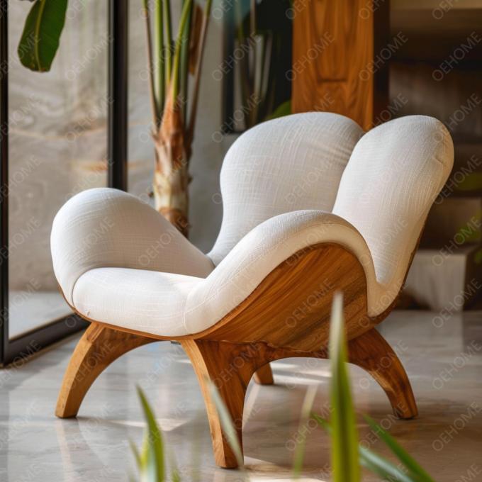 Wohnmöbel Italienischer leichter Luxus-Loungesessel Wohnzimmer Massivholzrahmen Sessel Eichenholzbein Leinenmatte Einzelsofa-Stuhl 4