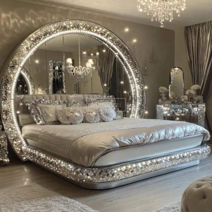 Holzgespiegeltes Diamant-Massivholzrahmen-Aufbewahrungs-Modernes Luxus-Kingsize-Schlafzimmer-Set für Zuhause Villa Schlafzimmer Wohnzimmer 2