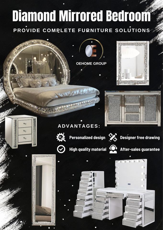 Holzgespiegeltes Diamant-Massivholzrahmen-Aufbewahrungs-Modernes Luxus-Kingsize-Schlafzimmer-Set für Zuhause Villa Schlafzimmer Wohnzimmer 1