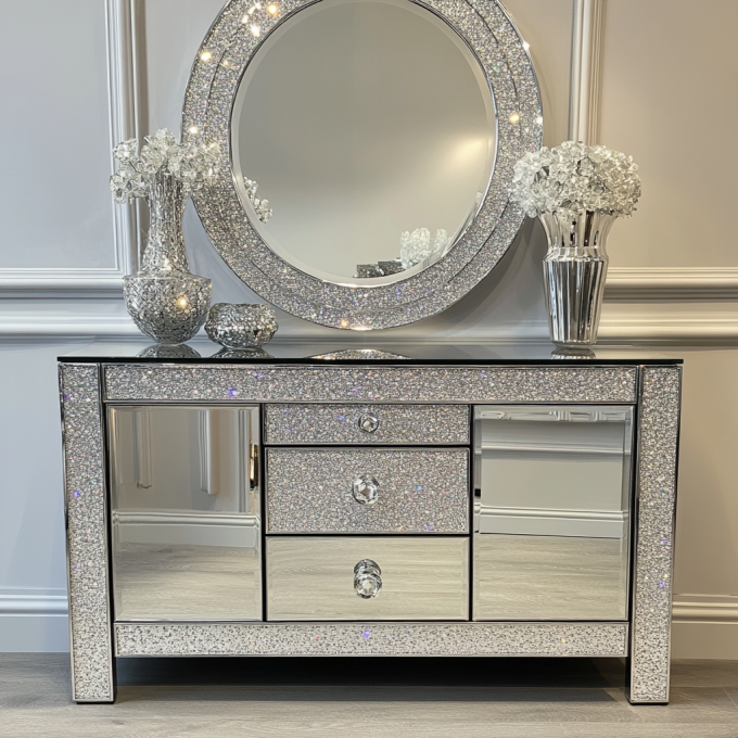 Holzgespiegeltes Diamant-Massivholzrahmen-Aufbewahrungs-Modernes Luxus-Kingsize-Schlafzimmer-Set für Zuhause Villa Schlafzimmer Wohnzimmer 5