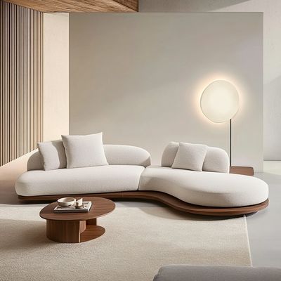 Set Sofa Berwarna Kenari Desain Jepang dengan Kaki Kayu dan Kain Teknologi Tanpa Cuci