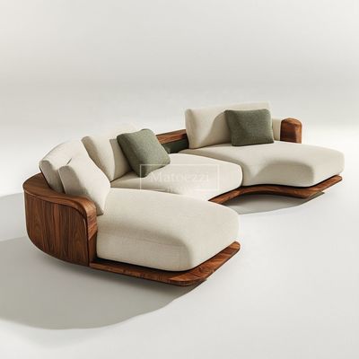 Op Maat Gemaakte Notenkleurige Wabi-Sabi Driezits Hoekbank Set In Luxe Fluweel Stof Voor Thuis Wonen Appartement