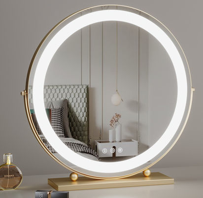 Gold Frame Round Rotating Tabletop Makeup Mirror with LED Light for Dressing Table Vanity