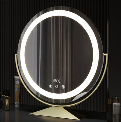 Modern Silver LED Makeup Mirror with Smart Touch Buttons for Bathroom and Vanity