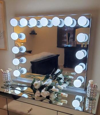Frameless Makeup Mirror with 15 Dimmable LED Lights and Stainless Steel Frame in 91*76CM Size