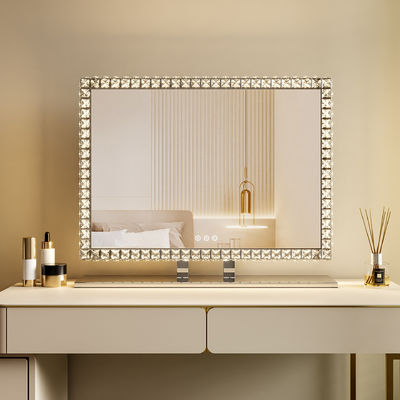 Stainless Steel Crystal Glass LED Vanity Mirror with RGB Light Adjustable for Personal Beauty and Home Cosmetic