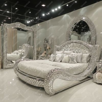 สะอาดต่อสิ่งแวดล้อม โมเดิร์นหรูหรา คริสตัล ห้องนอนกรอบไม้ เตียง queen/king size เฟอร์นิเจอร์สําหรับบ้านหรือโรงแรม
