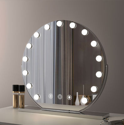 Smart Round Makeup Mirror with 14 Light Bulbs and LED Vanity Mirror for Modern Dressing Room