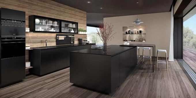 ISO9001 Modern Ahşap Prefab Mutfak Dolapları Çözümü Montajlı 0
